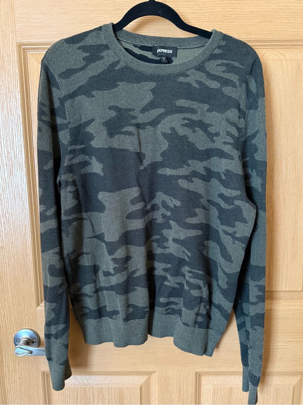Express Men's Camo Crewneck Sweater - Olive/Black